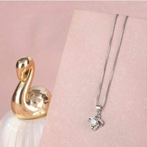 14K Gold Plated Cubic Zirconia Necklace, Love Knot Diamond Pendant Necklace - Picture 4 of 6